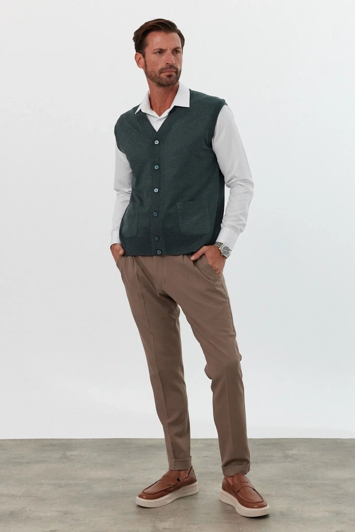 Erkek Standart Fit Normal Kesim Cepli Triko Yelek Triko Kazak - Livio Ferri