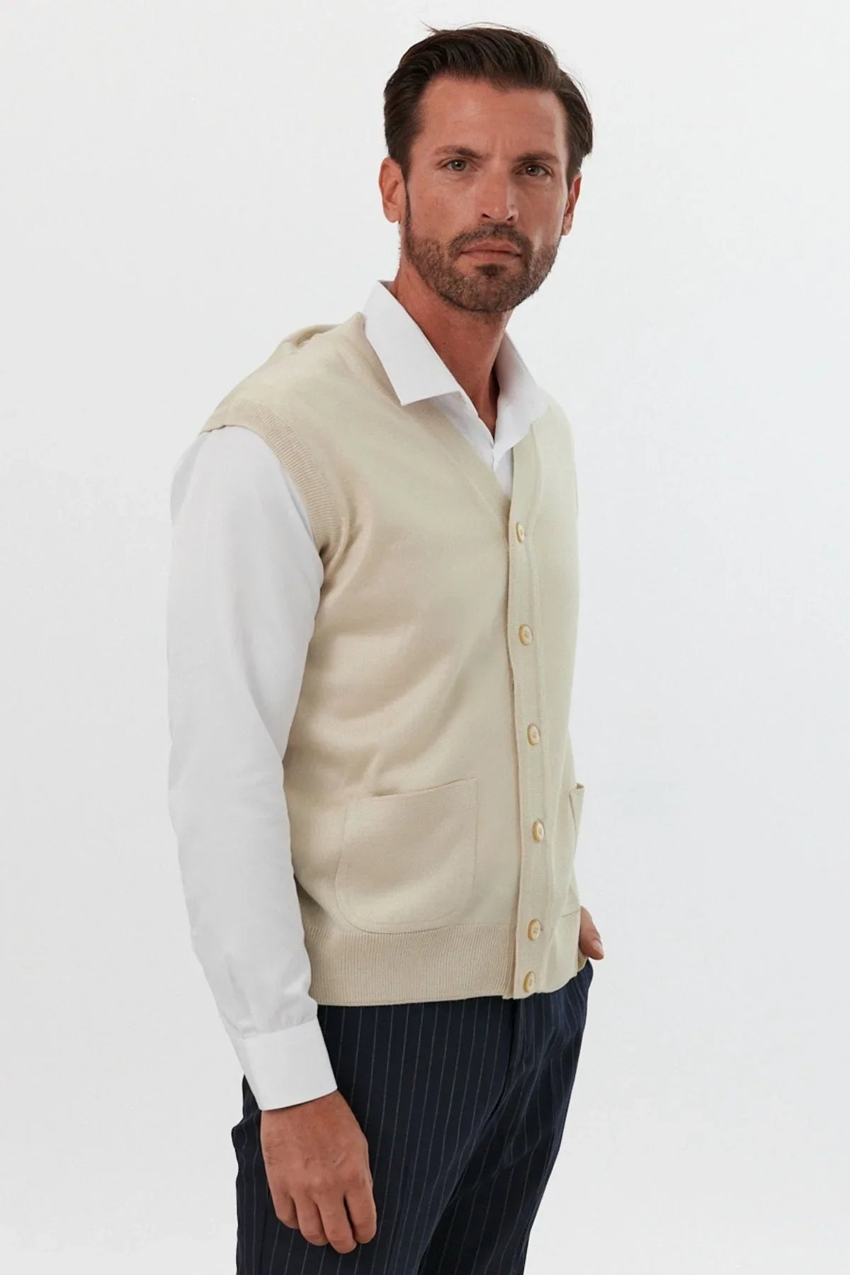 Erkek Standart Fit Normal Kesim Cepli Triko Yelek Triko Kazak - Livio Ferri