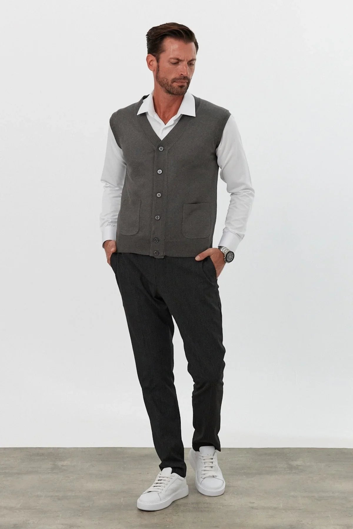 Erkek Standart Fit Normal Kesim Cepli Triko Yelek Triko Kazak - Livio Ferri