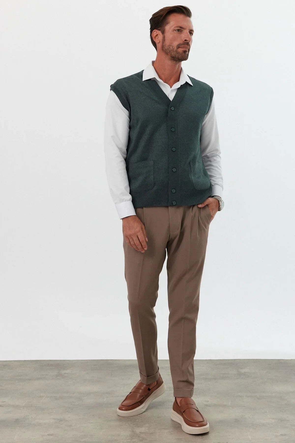 Erkek Standart Fit Normal Kesim Cepli Triko Yelek Triko Kazak - Livio Ferri