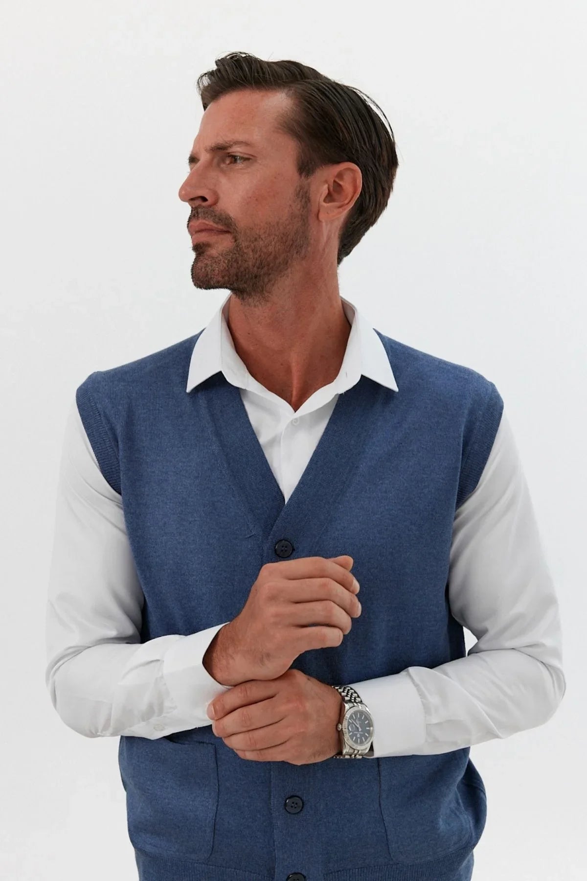 Erkek Standart Fit Normal Kesim Cepli Triko Yelek Triko Kazak - Livio Ferri