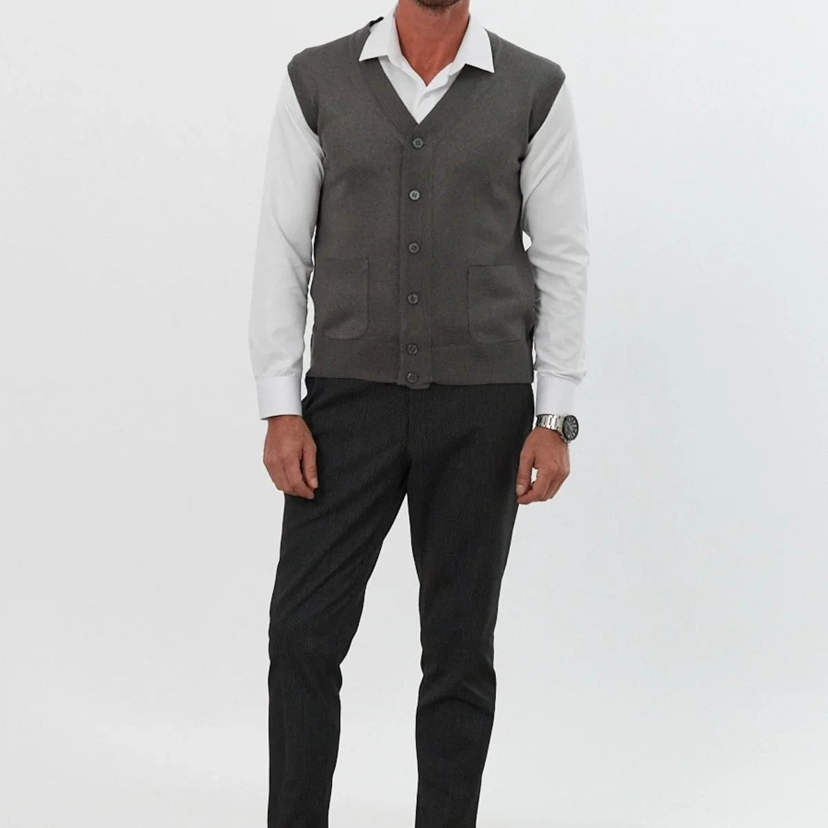 Erkek Standart Fit Normal Kesim Cepli Triko Yelek Triko Kazak - Livio Ferri