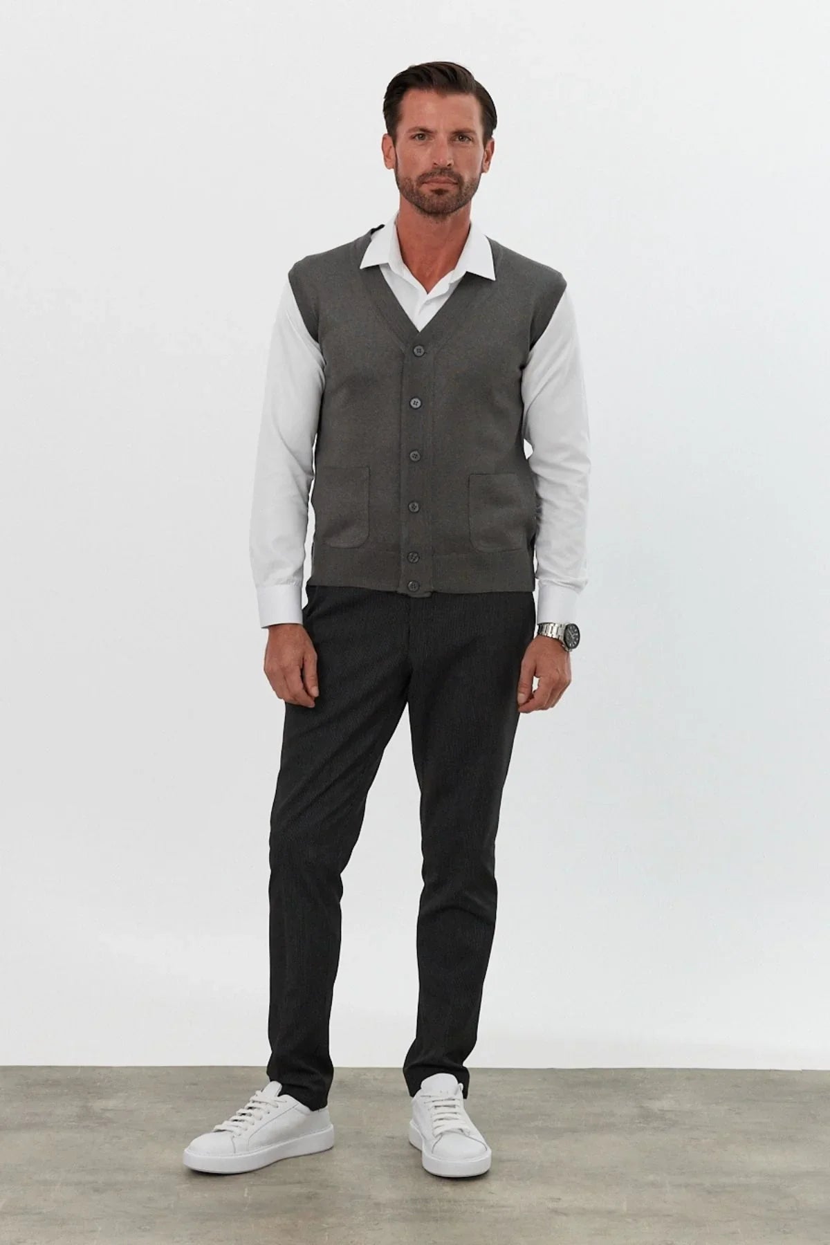 Erkek Standart Fit Normal Kesim Cepli Triko Yelek Triko Kazak - Livio Ferri