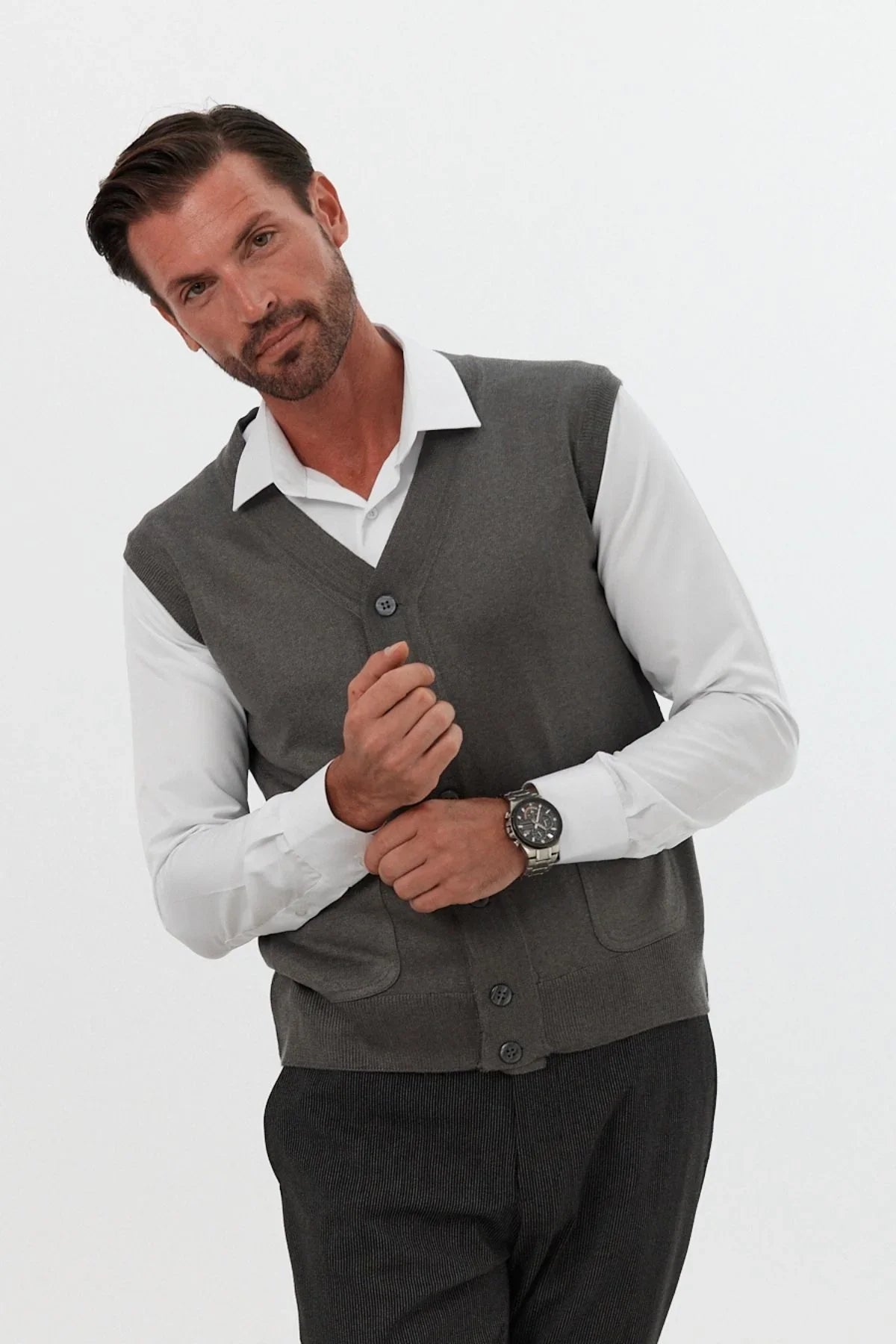 Erkek Standart Fit Normal Kesim Cepli Triko Yelek Triko Kazak - Livio Ferri