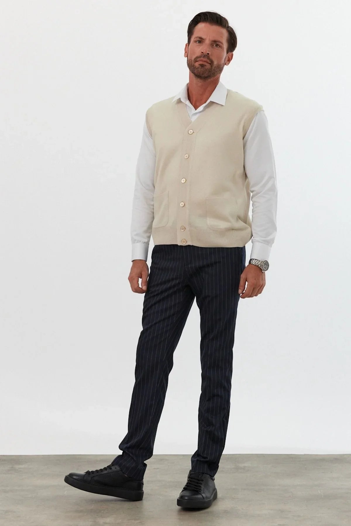 Erkek Standart Fit Normal Kesim Cepli Triko Yelek Triko Kazak - Livio Ferri