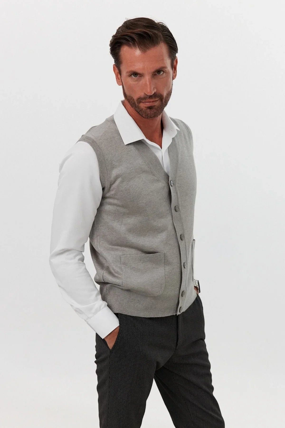 Erkek Standart Fit Normal Kesim Cepli Triko Yelek Triko Kazak - Livio Ferri