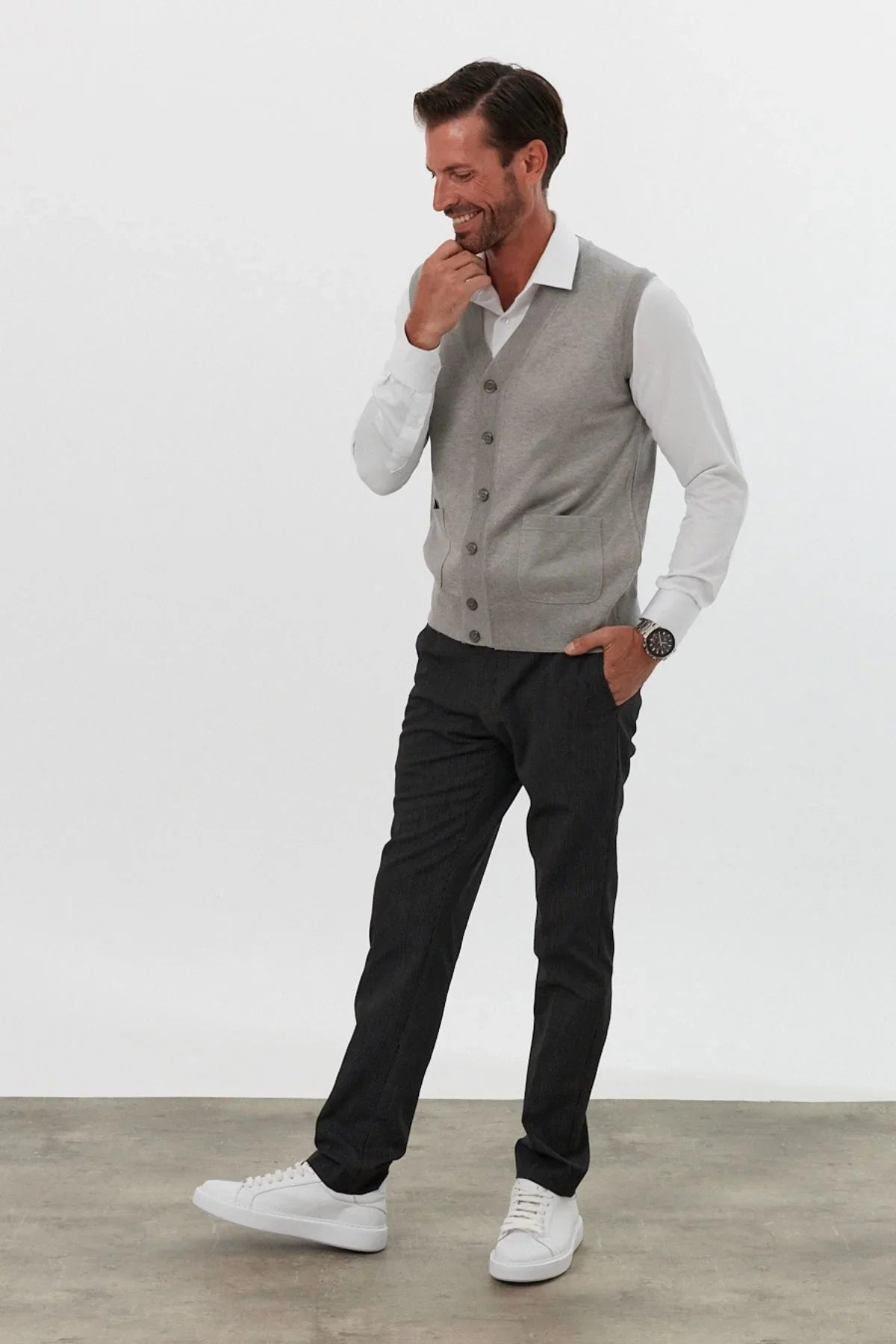 Erkek Standart Fit Normal Kesim Cepli Triko Yelek Triko Kazak - Livio Ferri