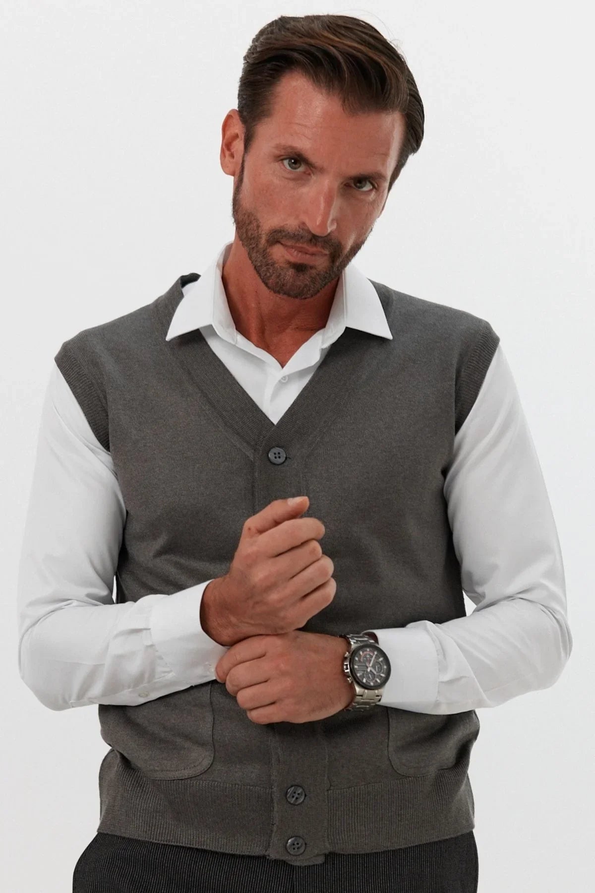 Erkek Standart Fit Normal Kesim Cepli Triko Yelek Triko Kazak - Livio Ferri