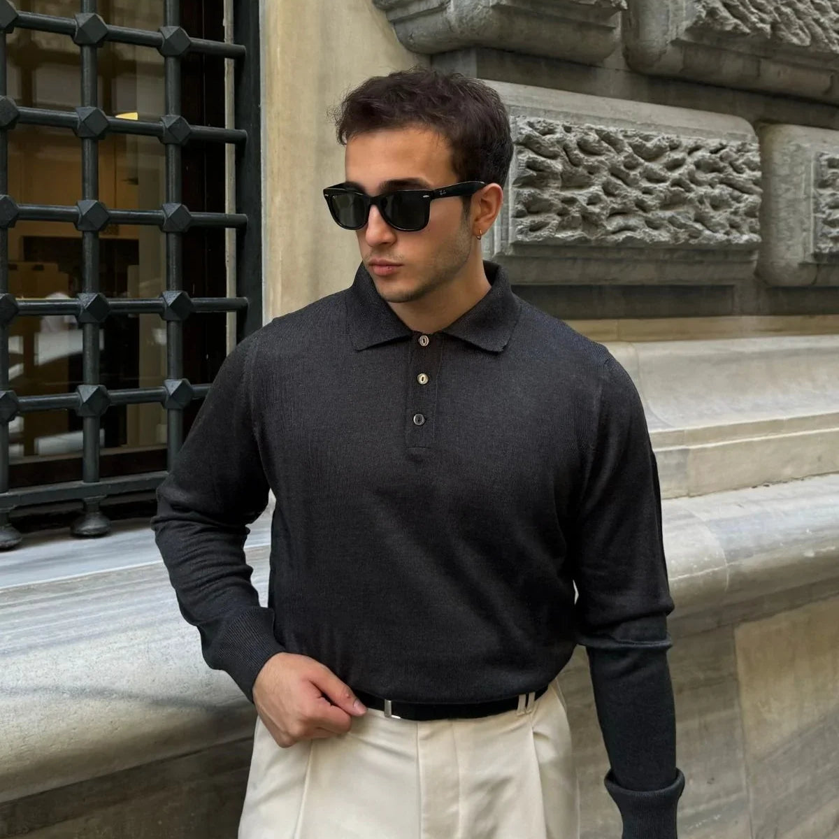 Erkek Standart Fit Normal Kesim Polo Yaka Triko Kazak