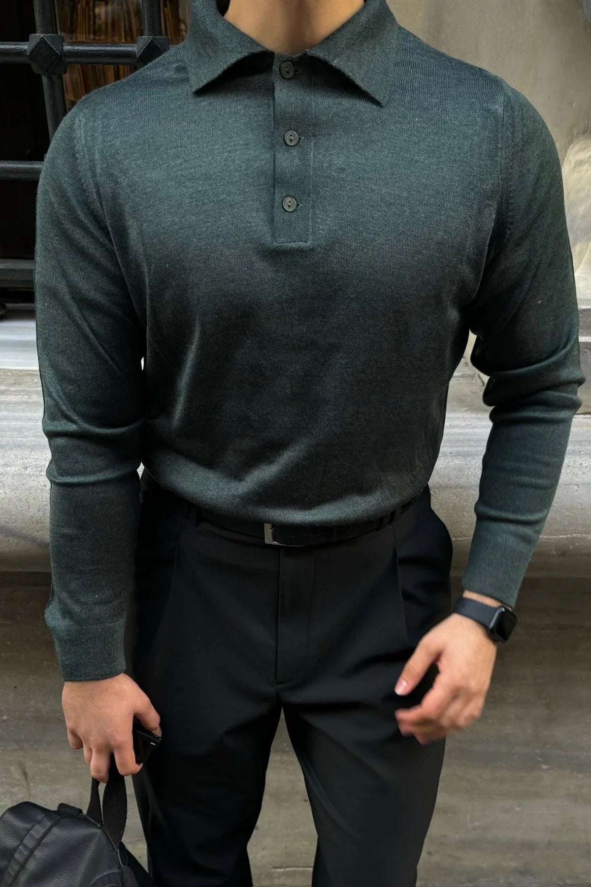 erkek-standart-fit-normal-kesim-gomlek-polo-yaka-triko-kazak-20036 - Livio Ferri