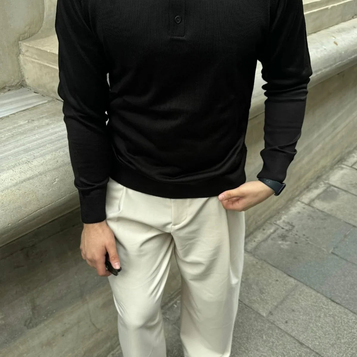 Erkek Standart Fit Normal Kesim Polo Yaka Triko Kazak