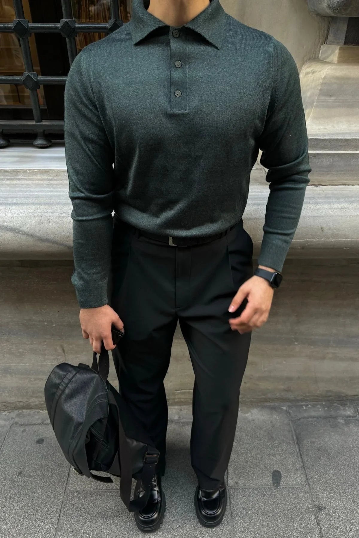 Erkek Standart Fit Normal Kesim Polo Yaka Triko Kazak - Livio Ferri