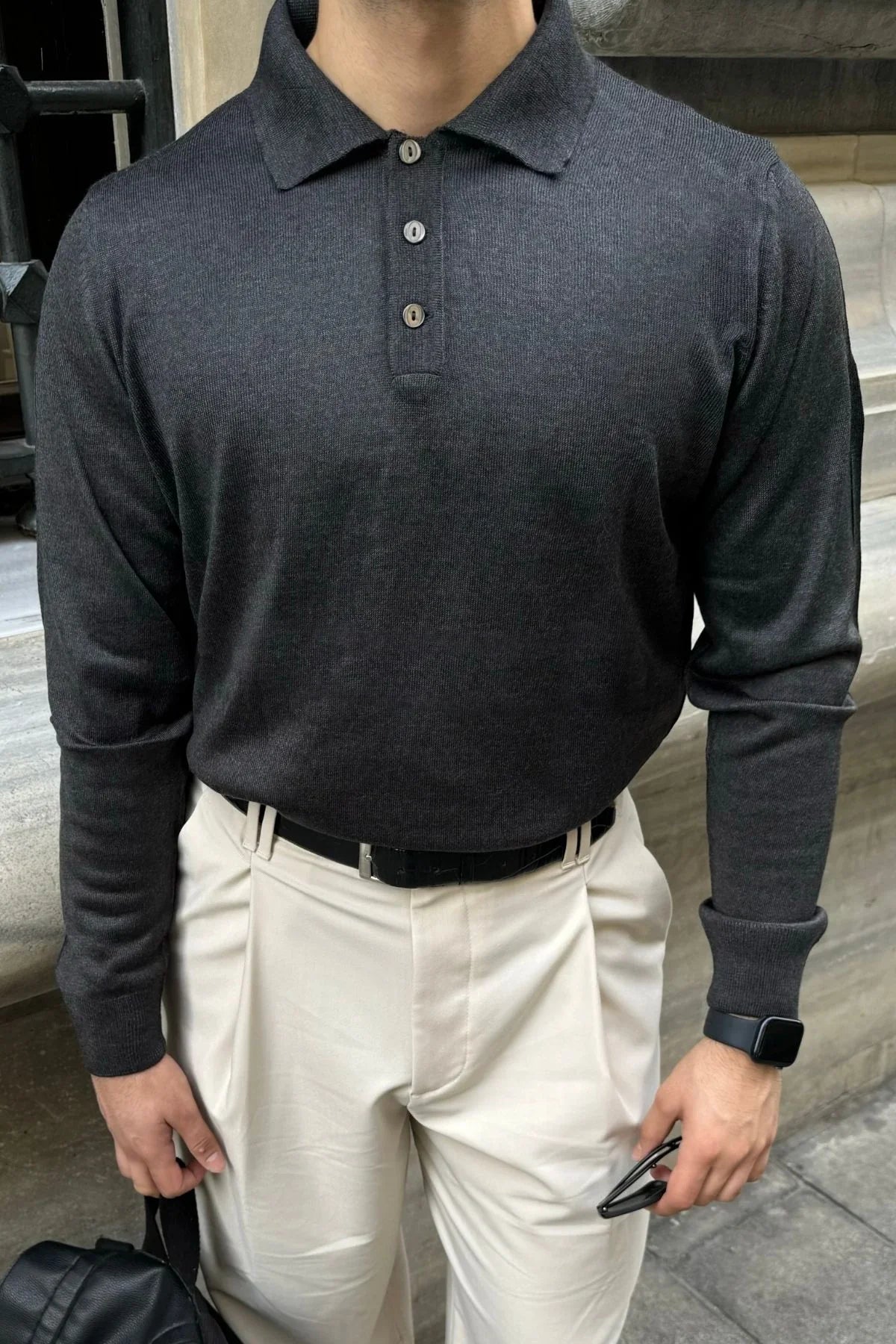 Erkek Standart Fit Normal Kesim Polo Yaka Triko Kazak - Livio Ferri