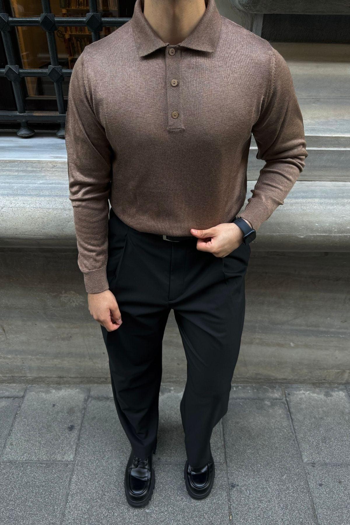 Erkek Standart Fit Normal Kesim Polo Yaka Triko Kazak - Livio Ferri