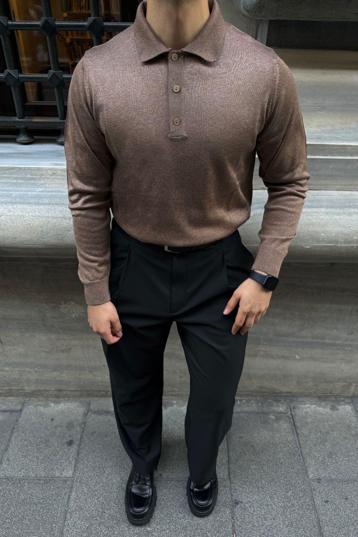 Erkek Standart Fit Normal Kesim Polo Yaka Triko Kazak - Livio Ferri