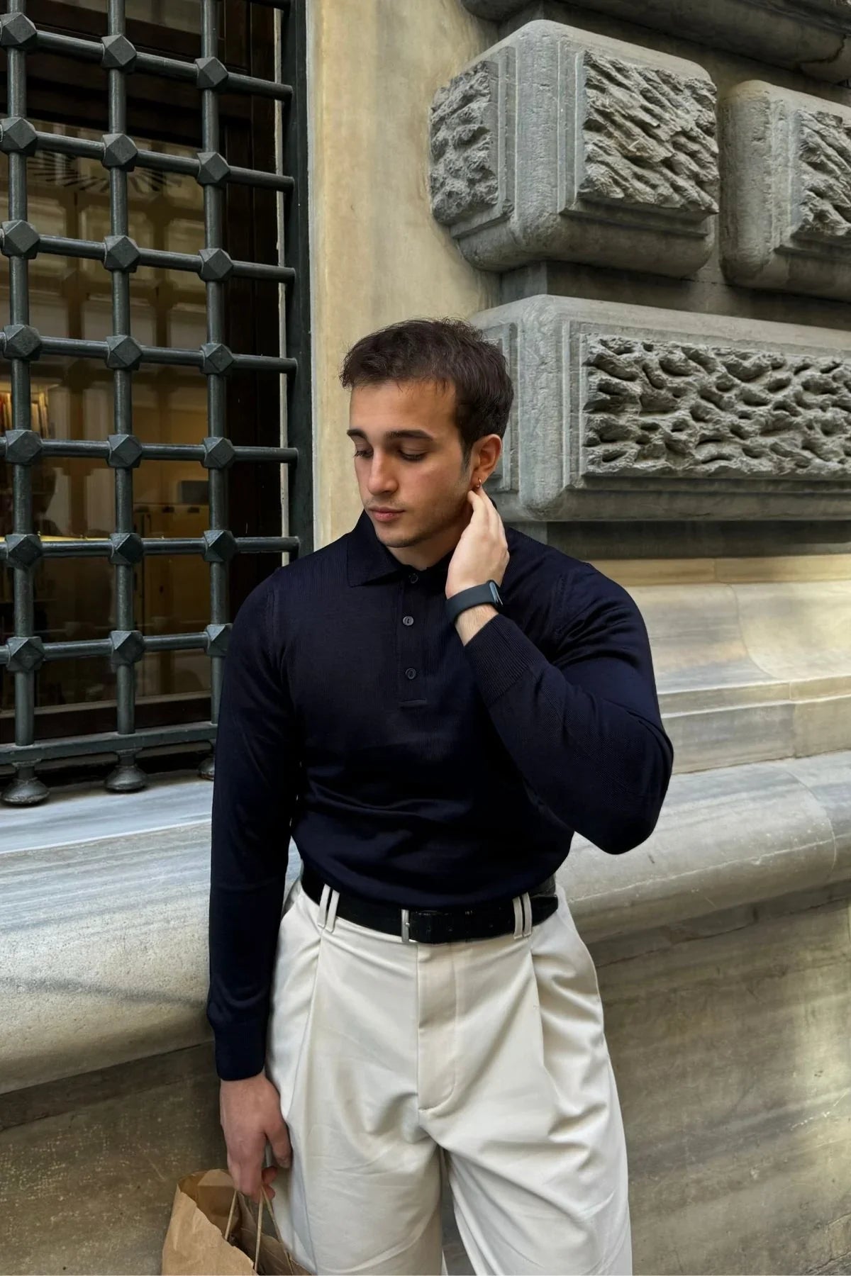 Erkek Standart Fit Normal Kesim Polo Yaka Triko Kazak - Livio Ferri