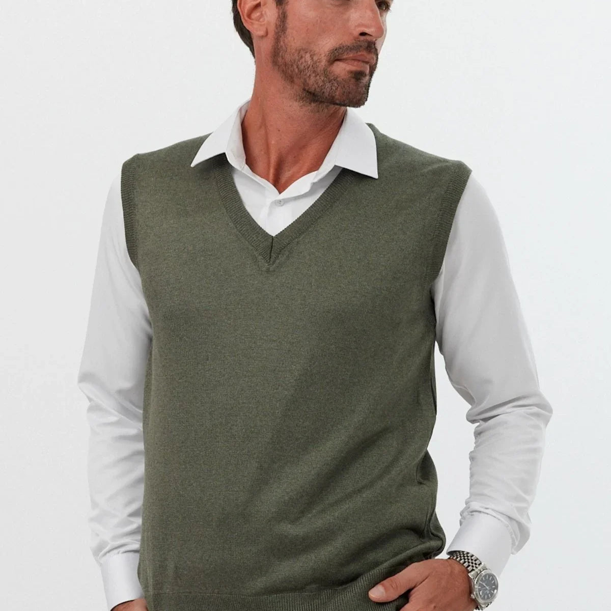 Erkek Standart Fit Normal Kesim Kolsuz Triko Süveter