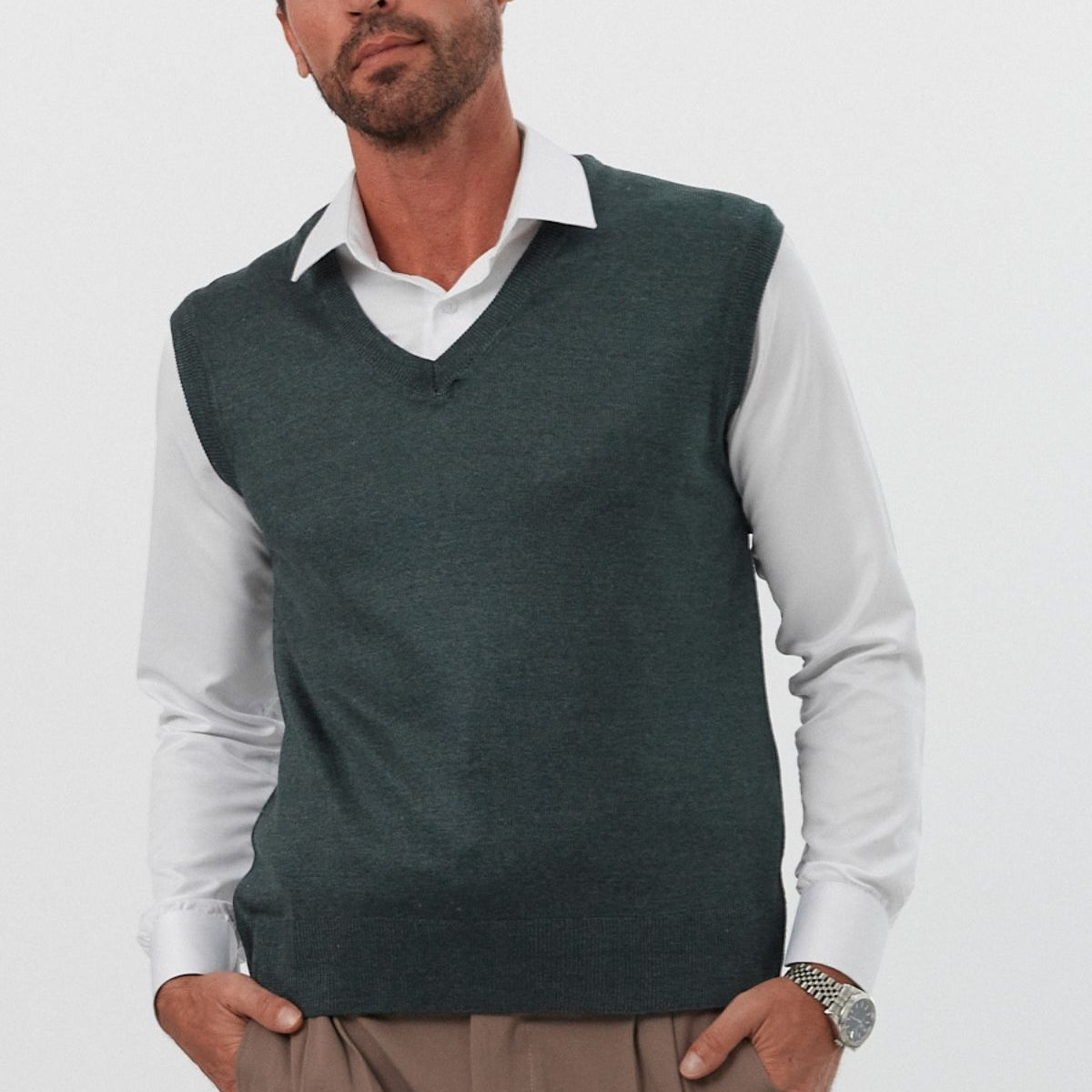 Erkek Standart Fit Normal Kesim Kolsuz Triko Süveter