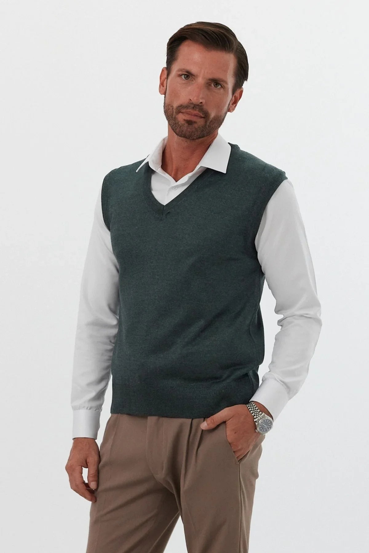 Erkek Standart Fit Normal Kesim Kolsuz Triko Süveter - Livio Ferri