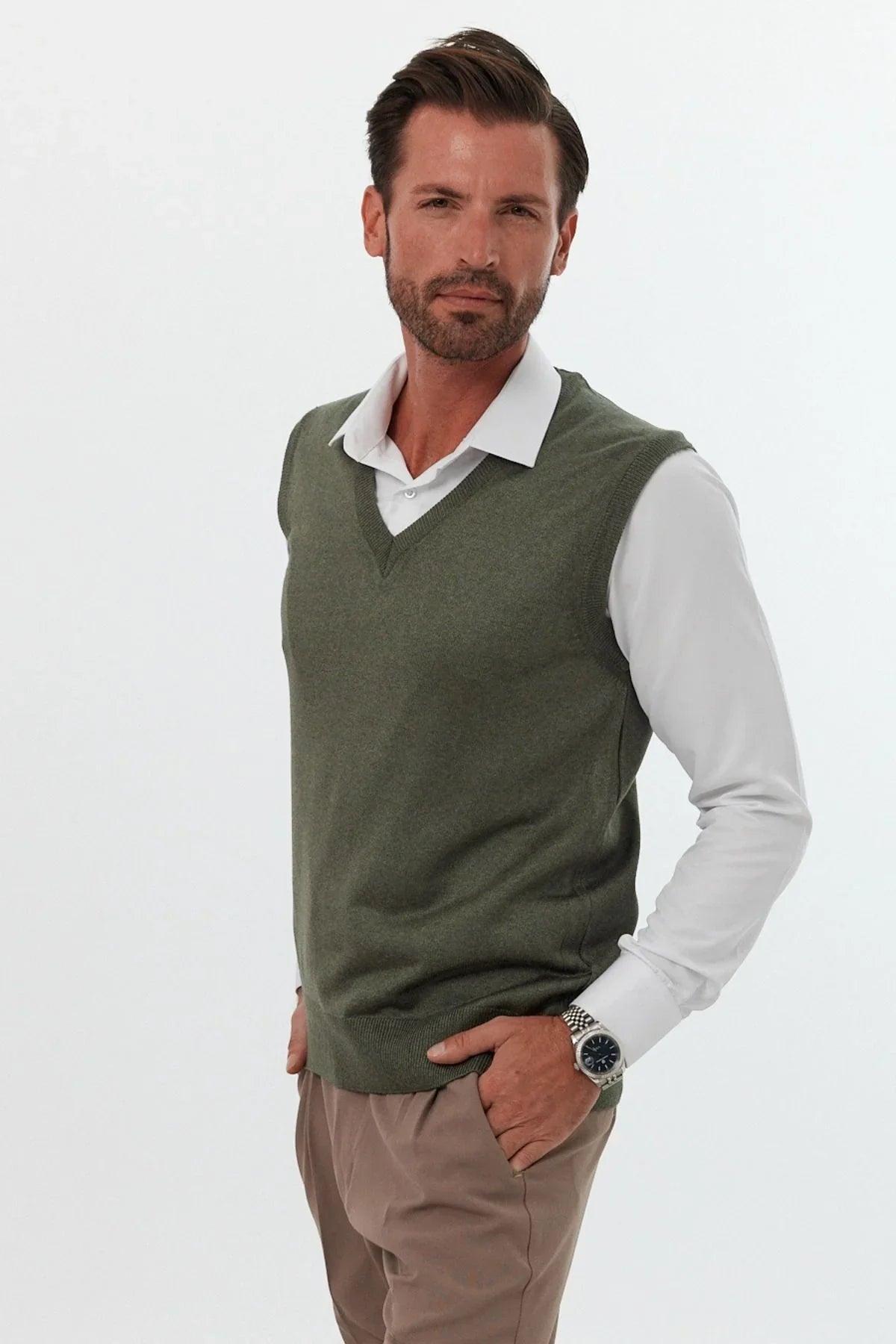 Erkek Standart Fit Normal Kesim Kolsuz Triko Süveter - Livio Ferri