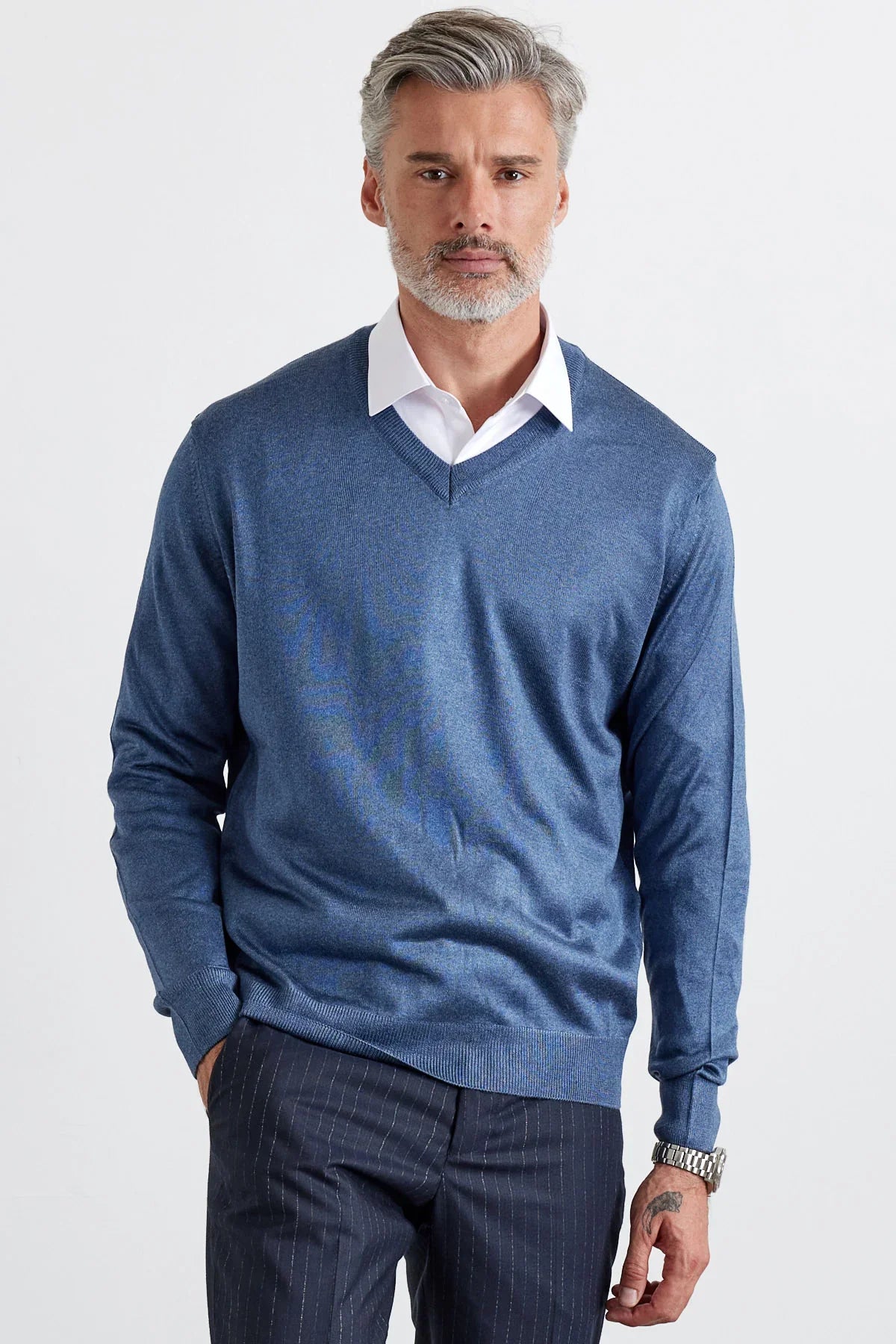 Erkek Standart Fit Normal Kesim V Yaka Triko Kazak - Livio Ferri