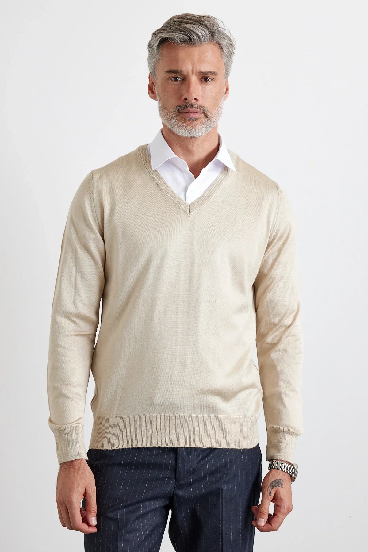 Erkek Standart Fit Normal Kesim V Yaka Triko Kazak - Livio Ferri