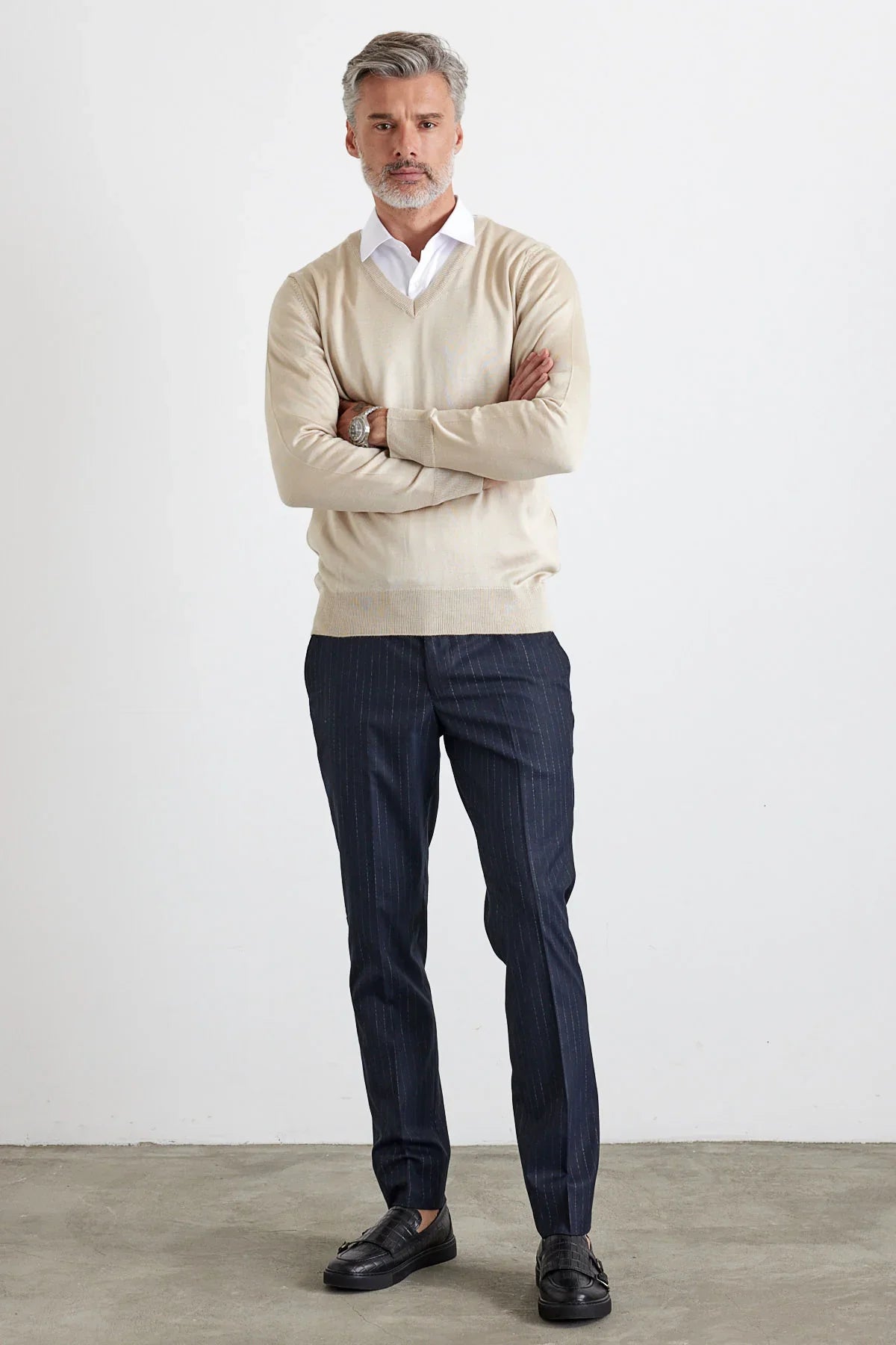 Erkek Standart Fit Normal Kesim V Yaka Triko Kazak - Livio Ferri