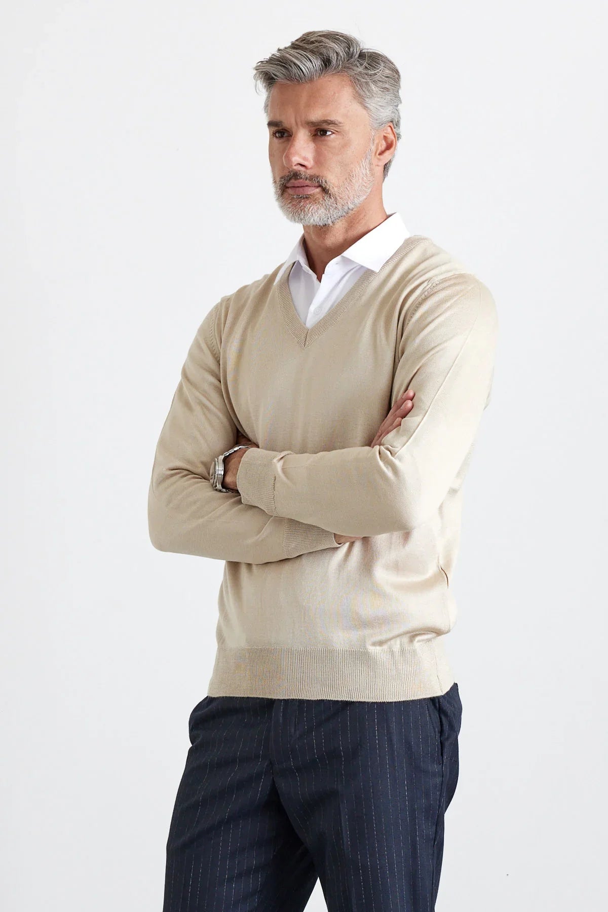 Erkek Standart Fit Normal Kesim V Yaka Triko Kazak - Livio Ferri