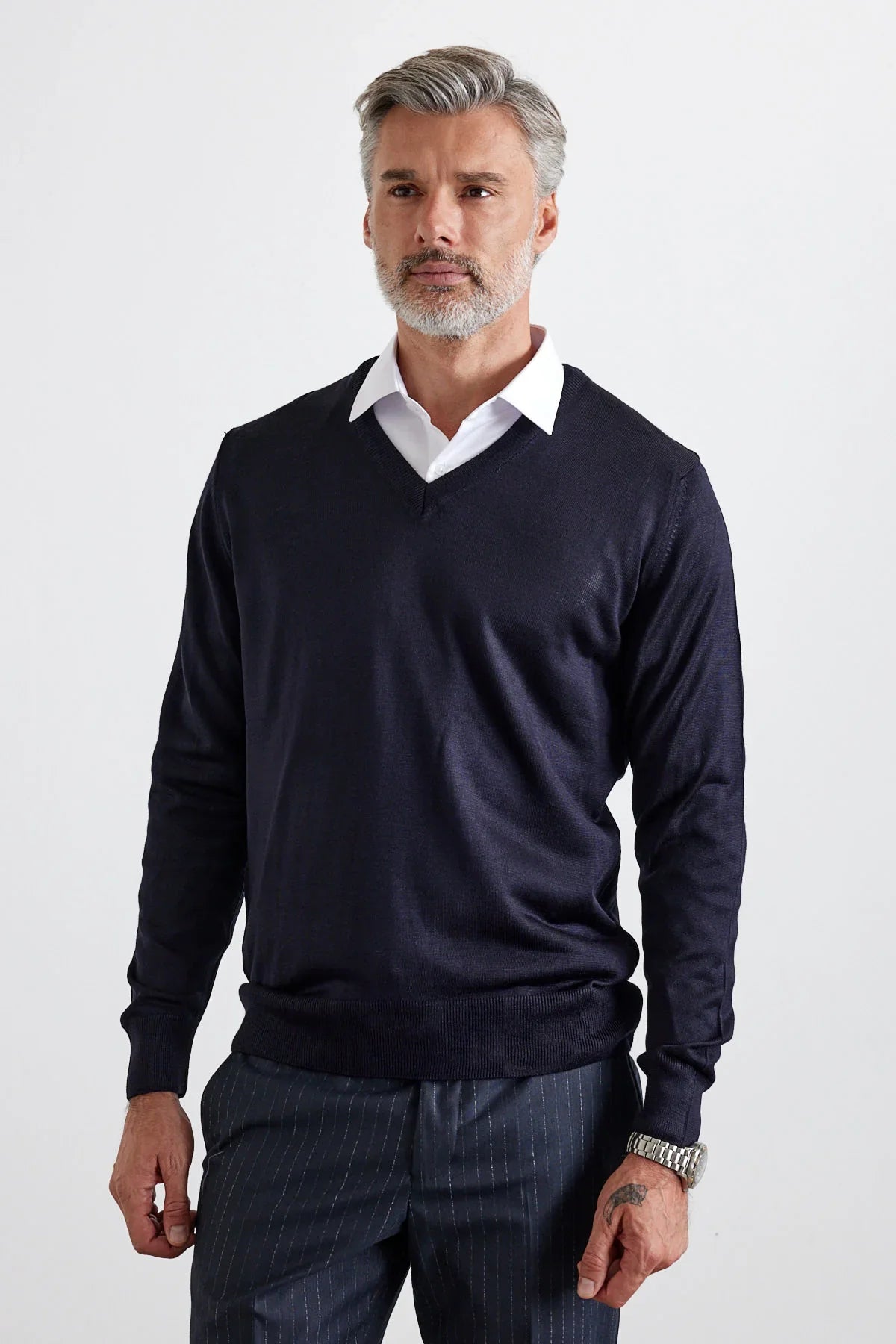 Erkek Standart Fit Normal Kesim V Yaka Triko Kazak - Livio Ferri