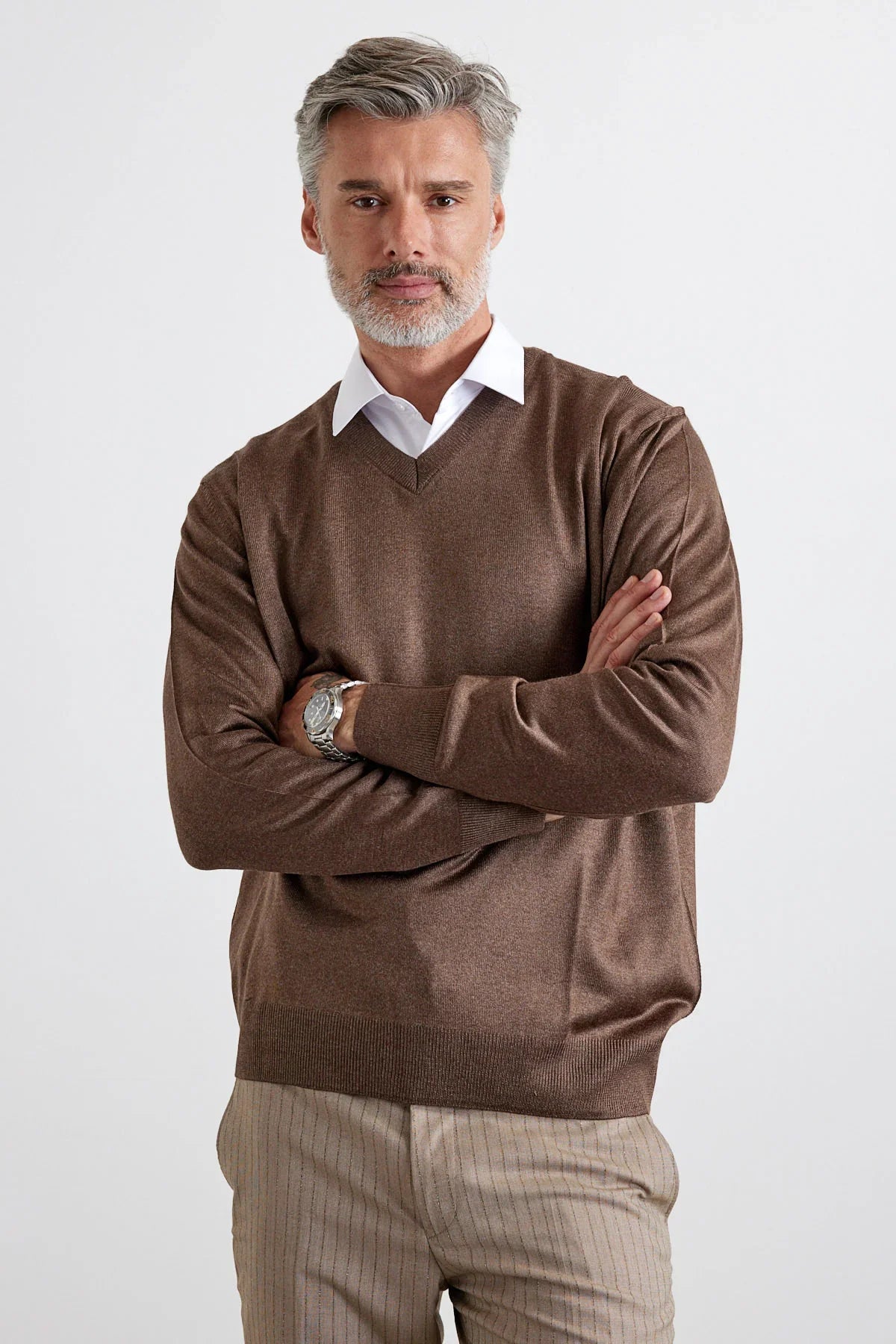 Erkek Standart Fit Normal Kesim V Yaka Triko Kazak - Livio Ferri