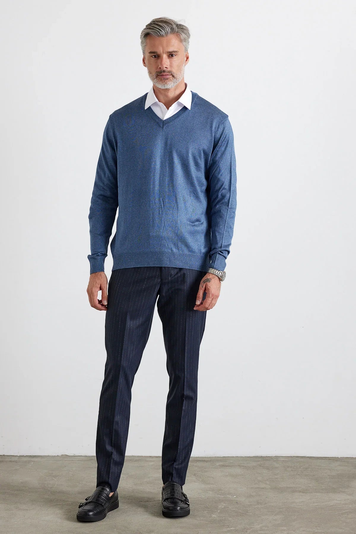 Erkek Standart Fit Normal Kesim V Yaka Triko Kazak - Livio Ferri