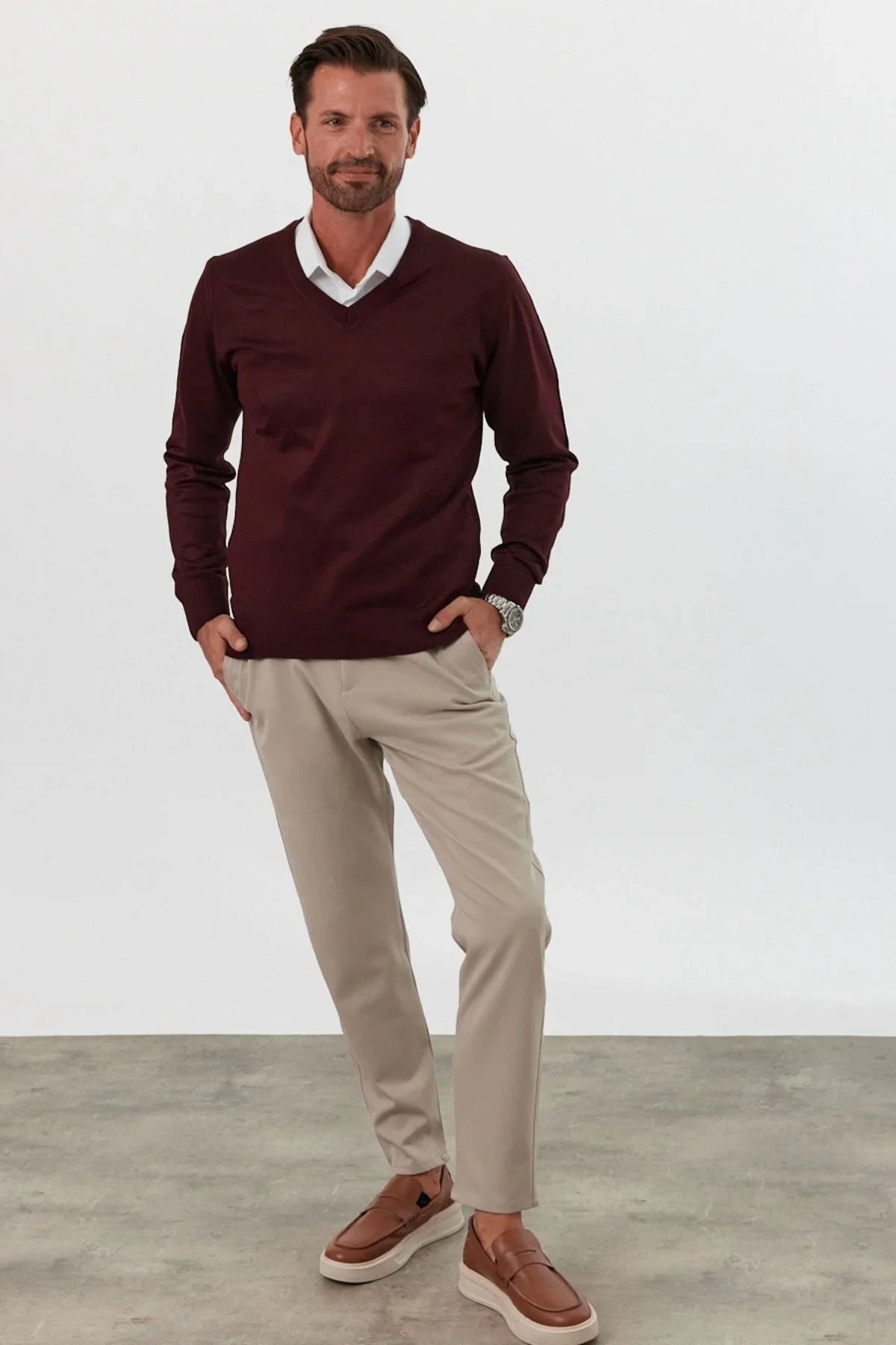 Erkek Standart Fit Normal Kesim V Yaka Triko Kazak - Livio Ferri