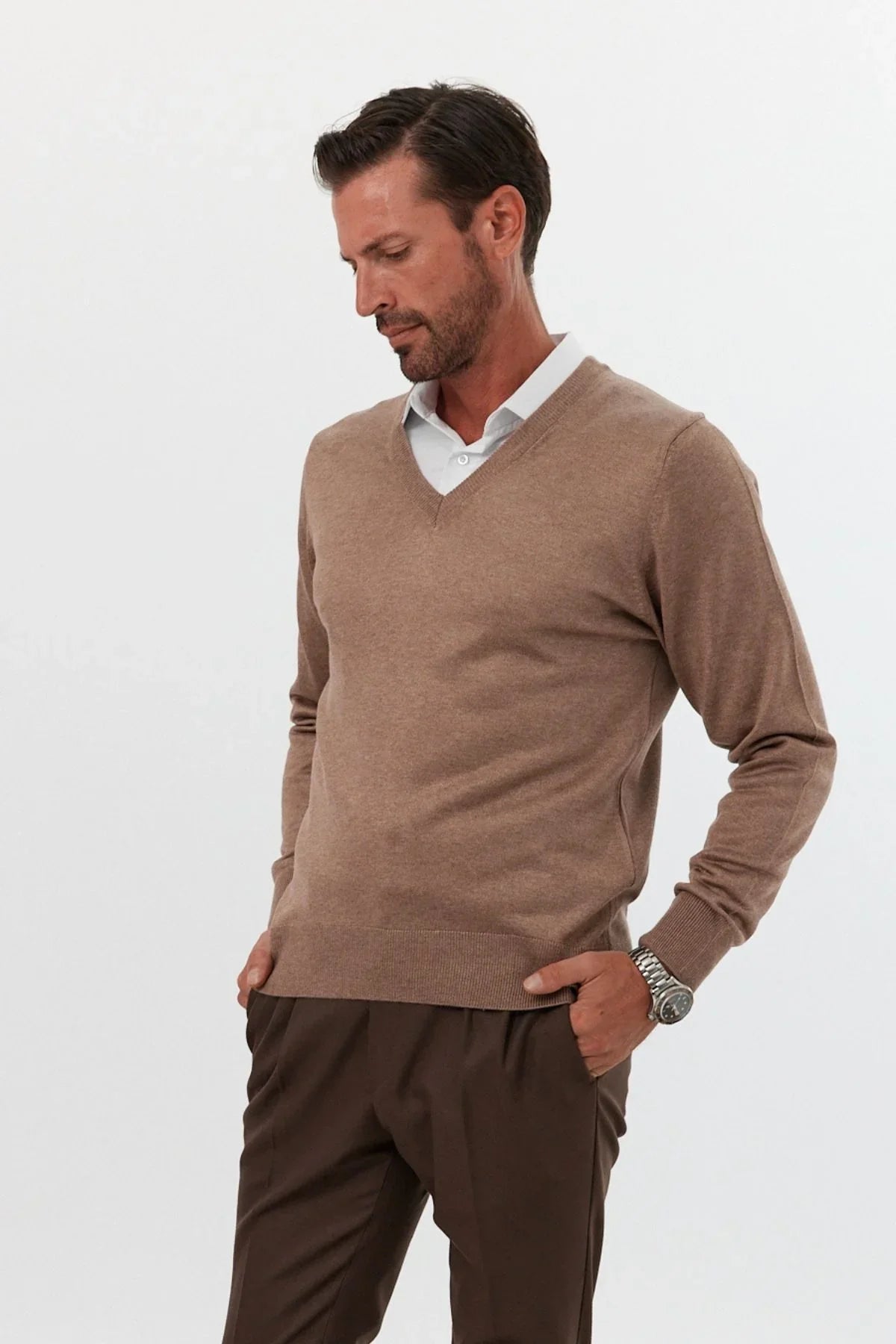 Erkek Standart Fit Normal Kesim V Yaka Triko Kazak - Livio Ferri