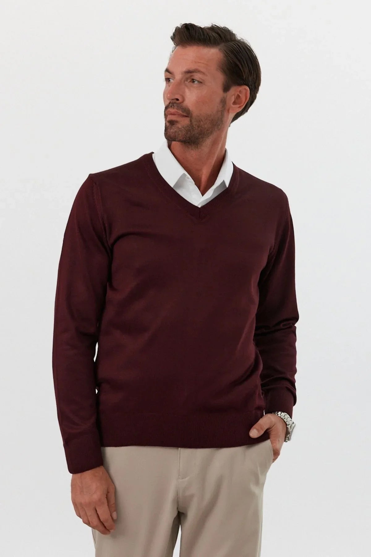 Erkek Standart Fit Normal Kesim V Yaka Triko Kazak - Livio Ferri