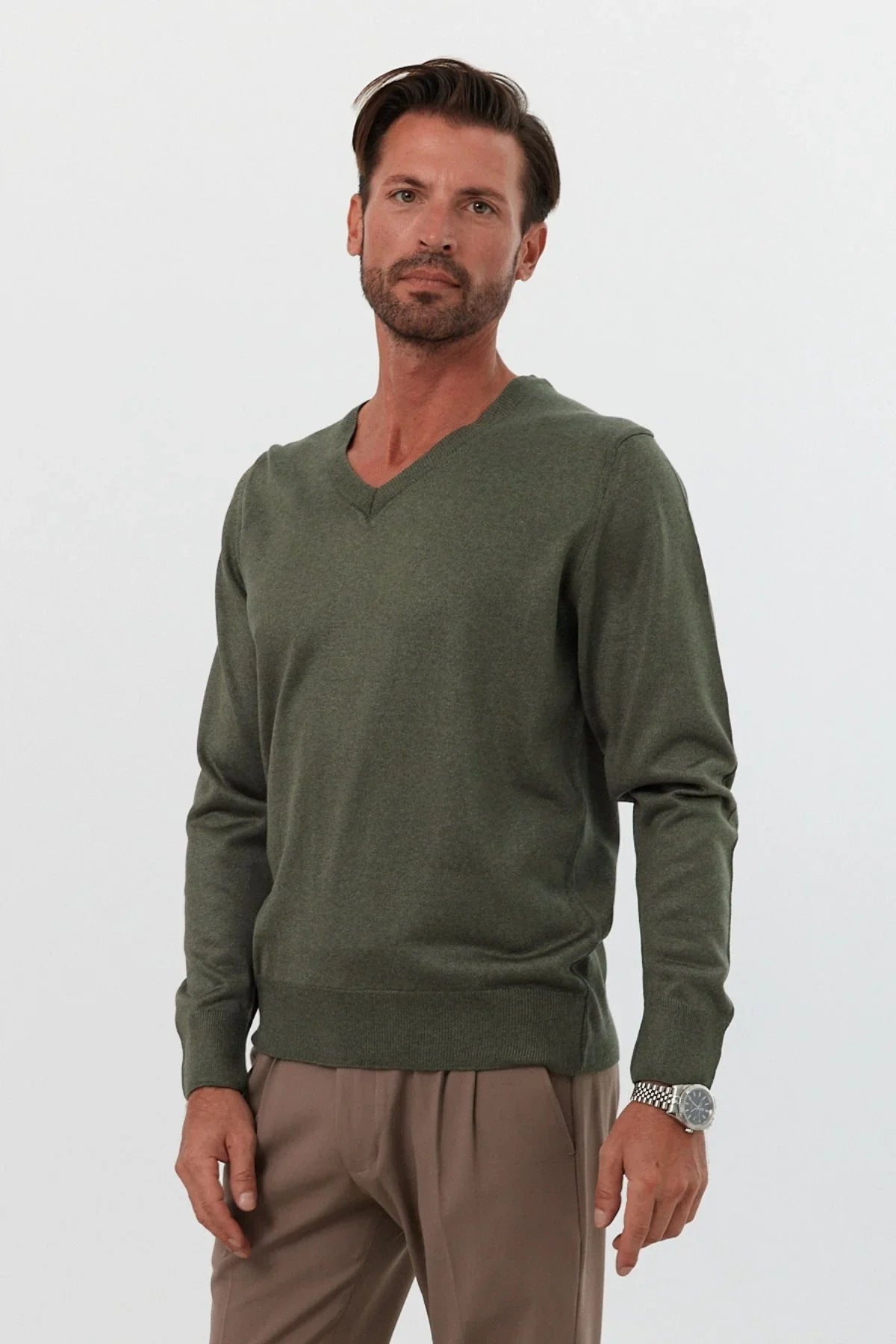 Erkek Standart Fit Normal Kesim V Yaka Triko Kazak - Livio Ferri