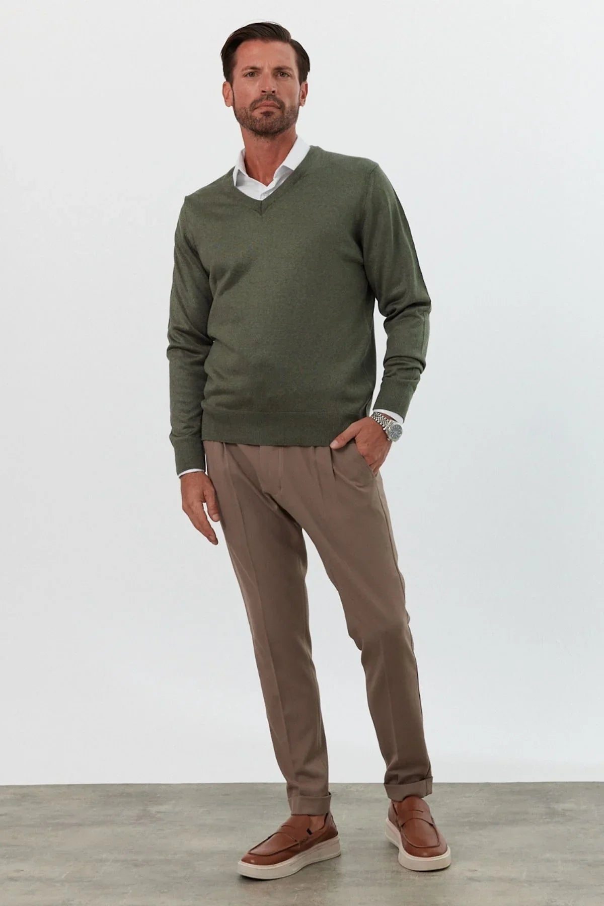 Erkek Standart Fit Normal Kesim V Yaka Triko Kazak - Livio Ferri