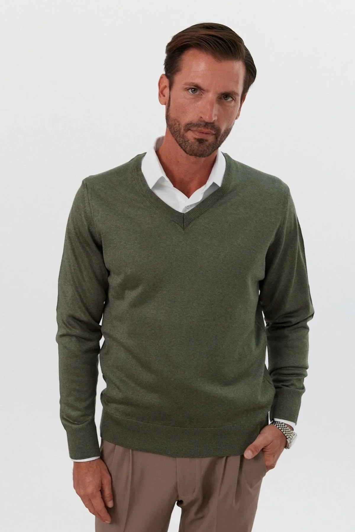 Erkek Standart Fit Normal Kesim V Yaka Triko Kazak - Livio Ferri