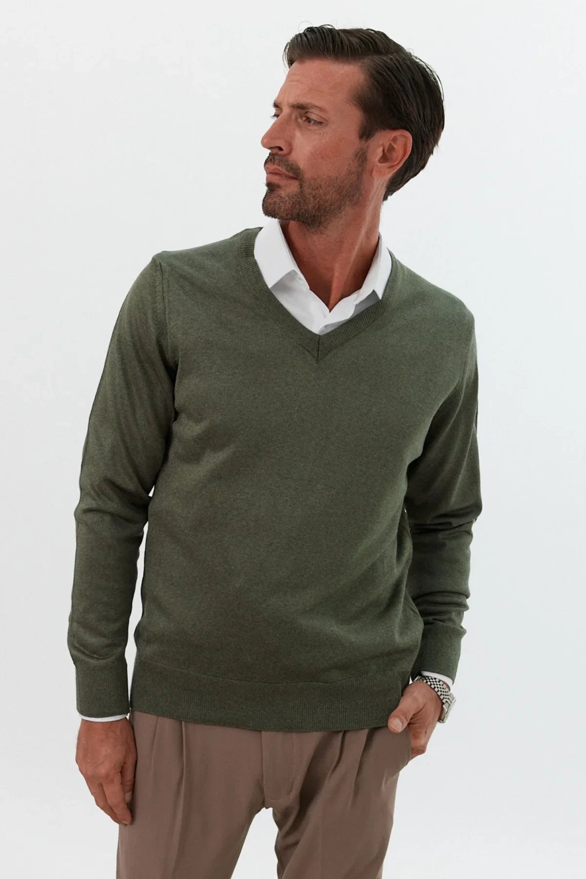 Erkek Standart Fit Normal Kesim V Yaka Triko Kazak - Livio Ferri