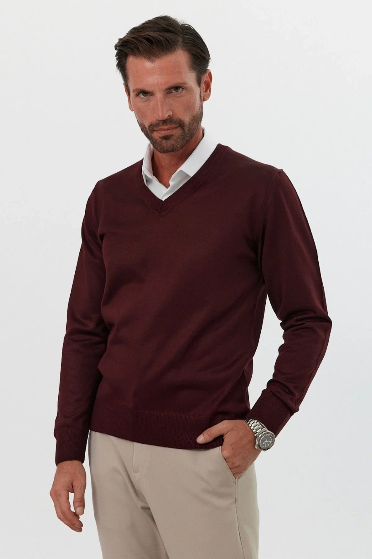Erkek Standart Fit Normal Kesim V Yaka Triko Kazak - Livio Ferri