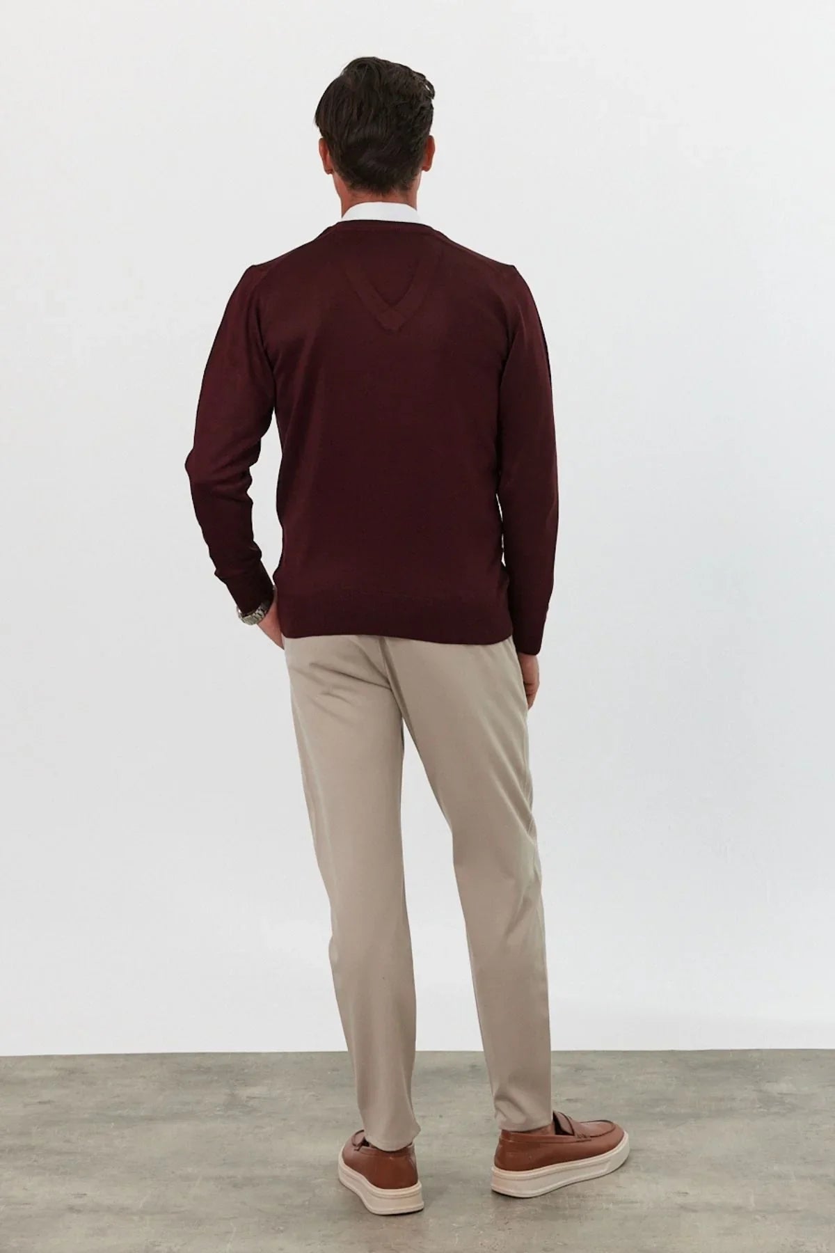 Erkek Standart Fit Normal Kesim V Yaka Triko Kazak - Livio Ferri