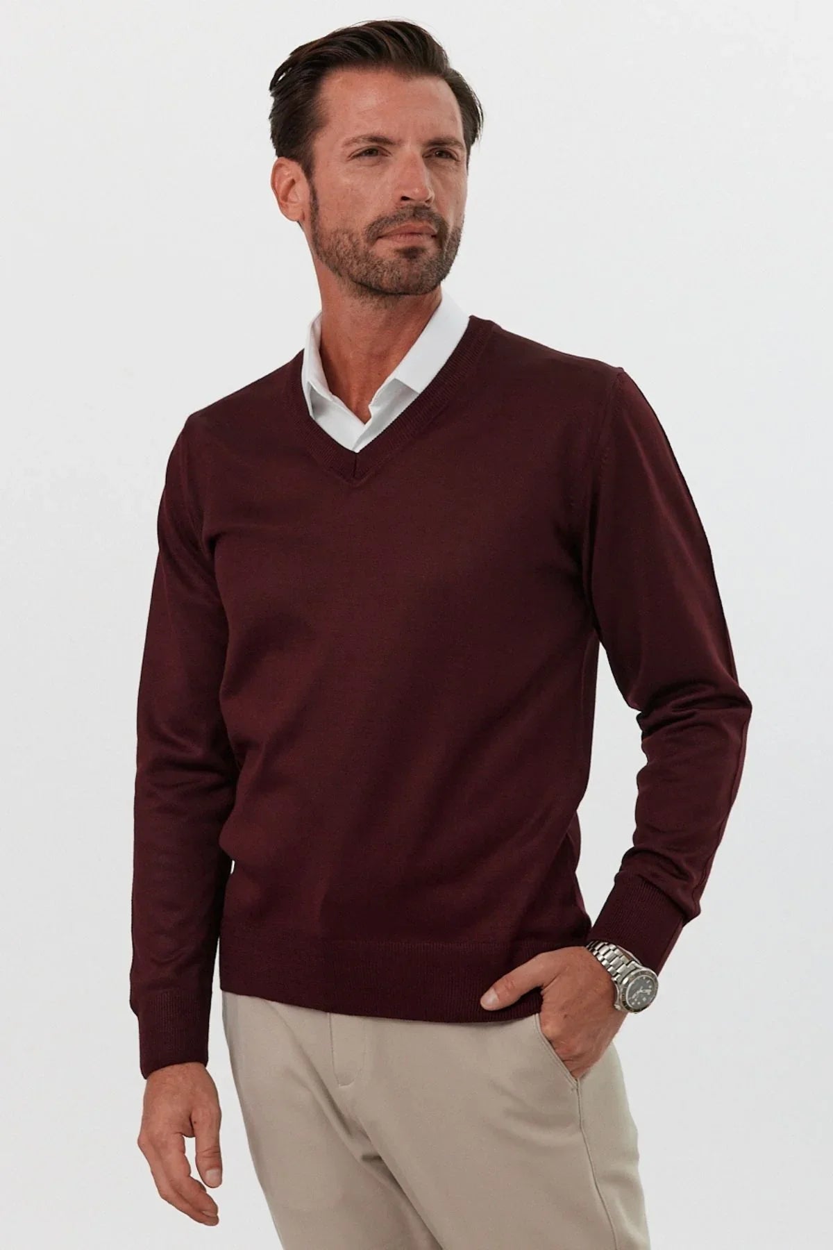 Erkek Standart Fit Normal Kesim V Yaka Triko Kazak - Livio Ferri