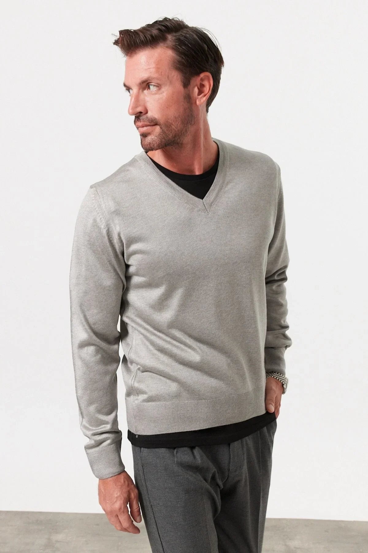Erkek Standart Fit Normal Kesim V Yaka Triko Kazak - Livio Ferri