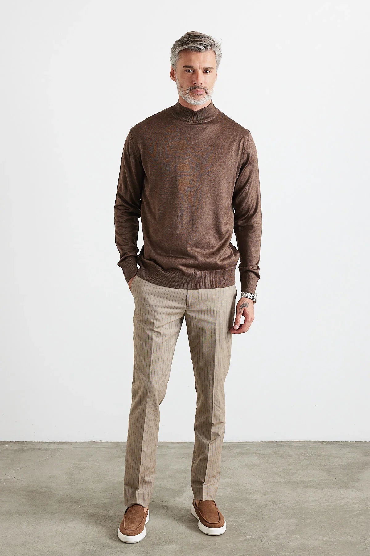 Erkek Standart Fit Normal Kesim Yarım Balıkçı Yaka Triko Kazak - Livio Ferri