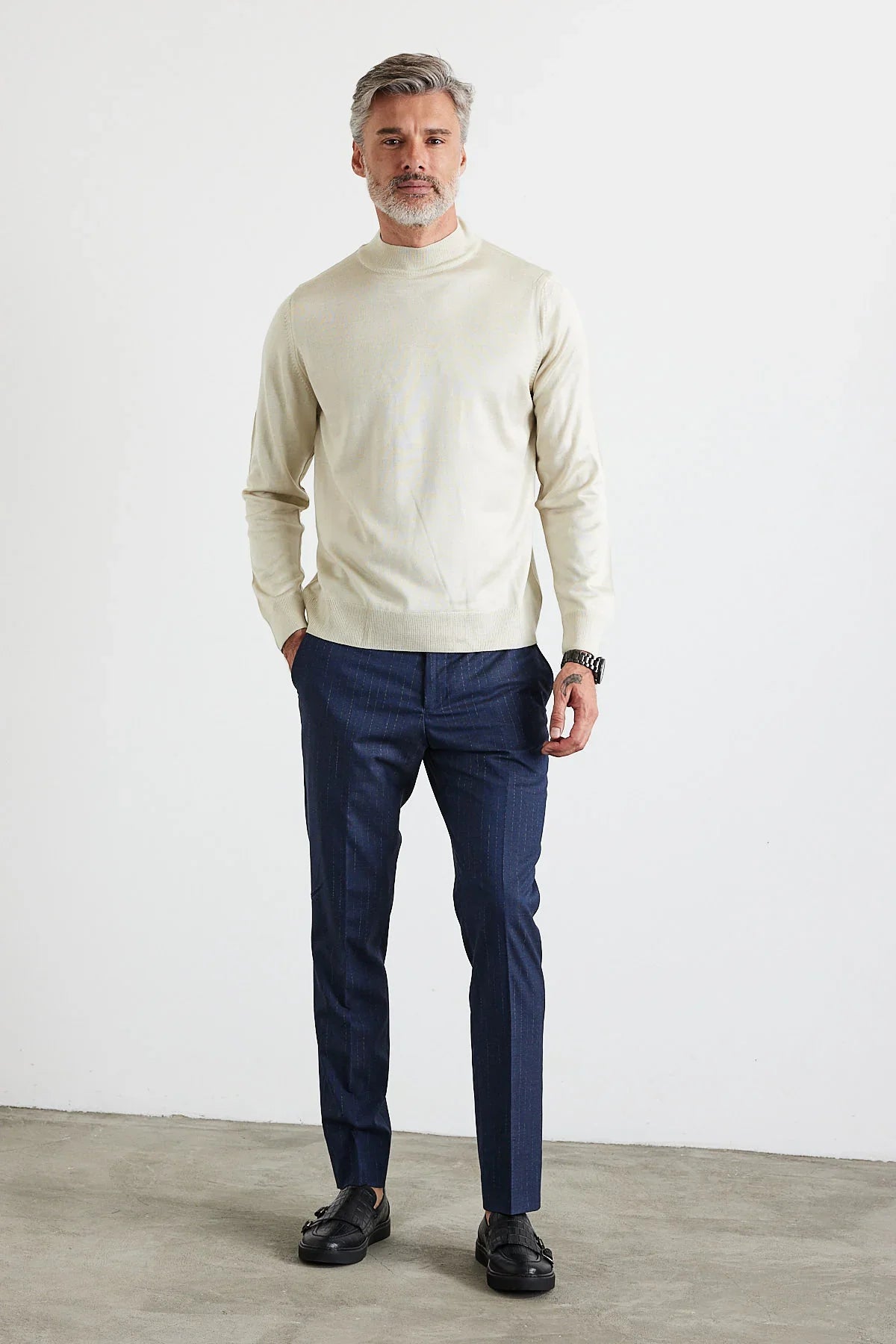 Erkek Standart Fit Normal Kesim Yarım Balıkçı Yaka Triko Kazak - Livio Ferri