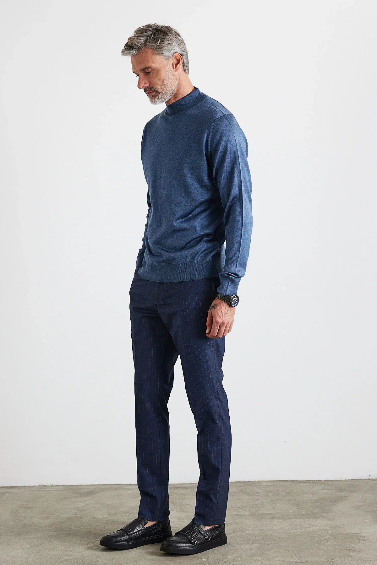 Erkek Standart Fit Normal Kesim Yarım Balıkçı Yaka Triko Kazak - Livio Ferri