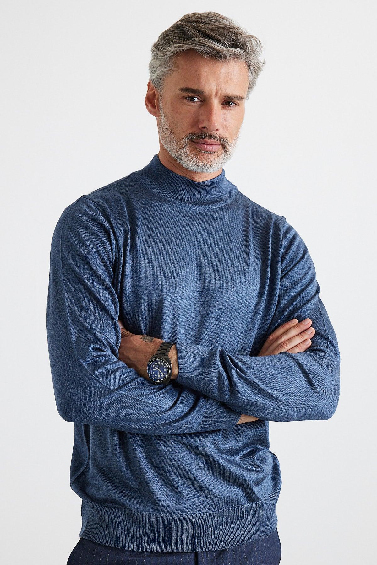 Erkek Standart Fit Normal Kesim Yarım Balıkçı Yaka Triko Kazak - Livio Ferri