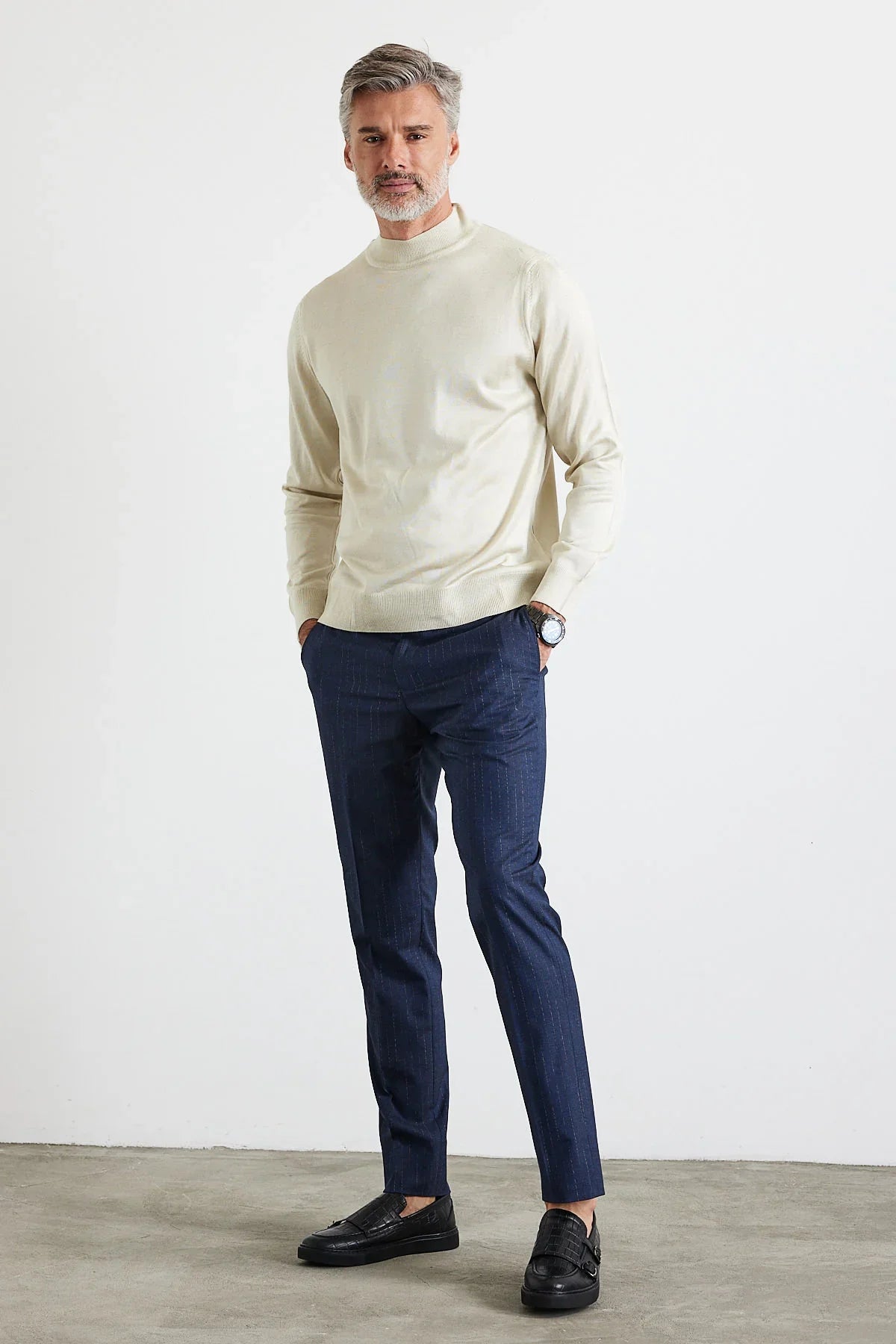 Erkek Standart Fit Normal Kesim Yarım Balıkçı Yaka Triko Kazak - Livio Ferri