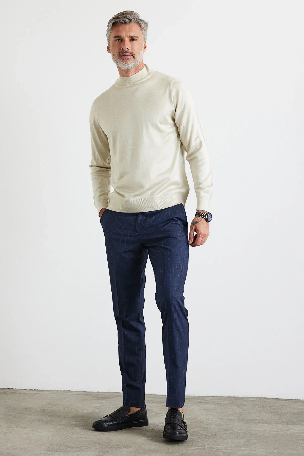 Erkek Standart Fit Normal Kesim Yarım Balıkçı Yaka Triko Kazak - Livio Ferri