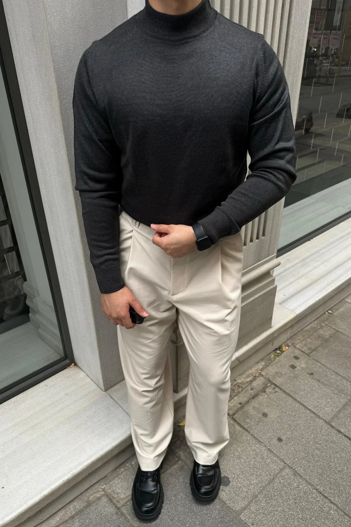 Erkek Standart Fit Normal Kesim Yarım Balıkçı Yaka Triko Kazak - Livio Ferri