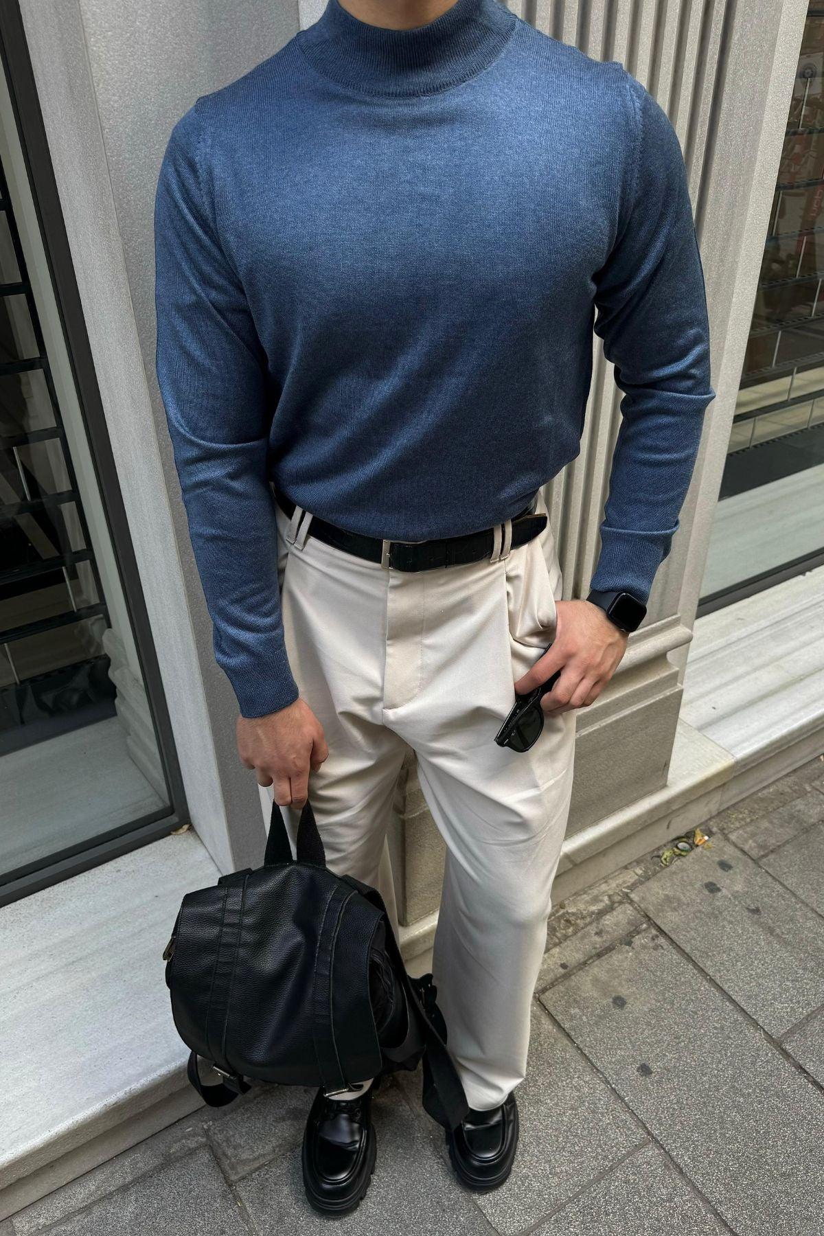 erkek-standart-fit-normal-kesim-yarim-balikci-bogazli-yaka-triko-kazak-20100 - Livio Ferri